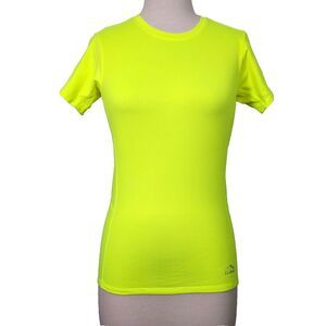 L.L. Bean Womans Size Small  Neon Yellow Cycling Running Shirt Top Logo Active